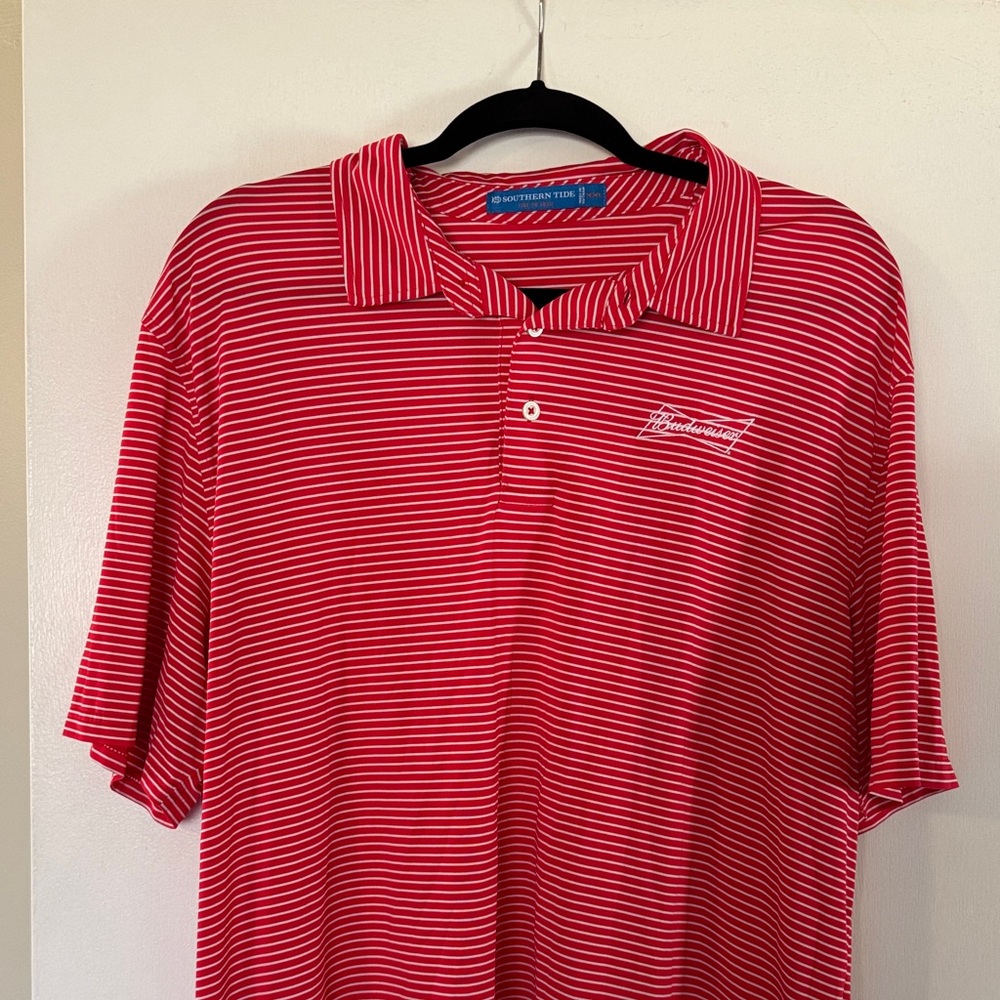 Budweiser Classic Red and White Polo Shirt